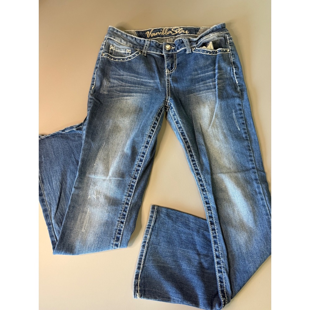 Vanilla Star Womens Bootcut Jeans Size 11 Blue Medium Wash Embellished Y2K Style